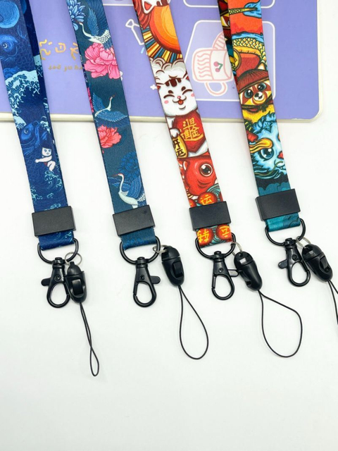 Customized Polyester Transfer Printing Silk Screen Keychain Short Rope for Mobile Phone Anti Loss Bracelet Lanyard