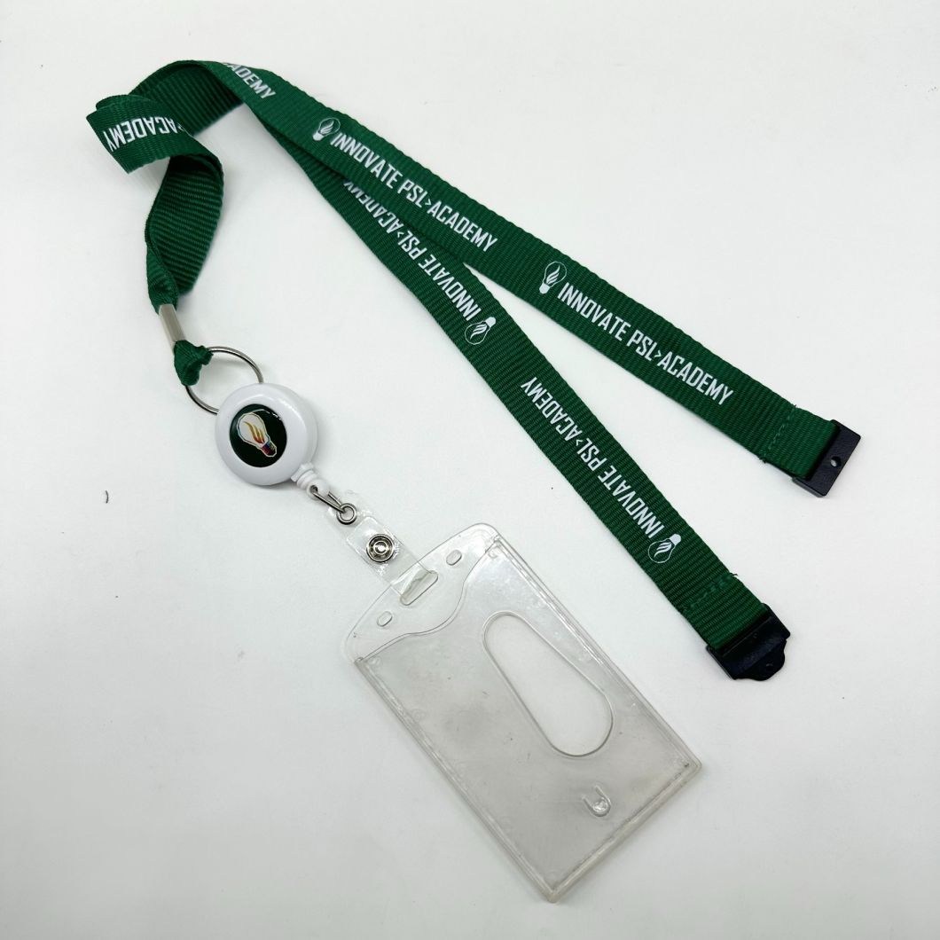 Custom Design Logo with Retractable and Easy to Pull Buckles Heat Transfer Dye Sublimation Printed Lanyard with Badge Reel