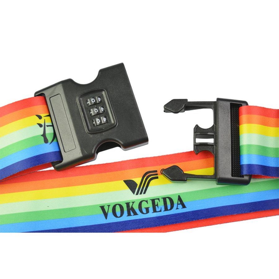 Custom High Quality Polyester Heat Transfer Tape with Three Combination Lock Luggage Strap