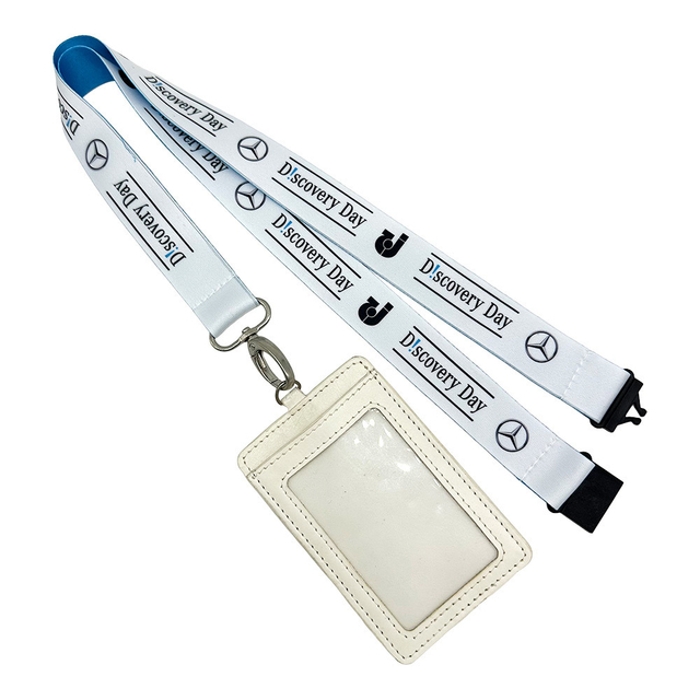 Custom Quantity PU Leadther ID Card Holder Polyester Nylon Heat Transfer Printing Lanyard