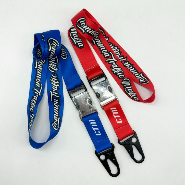 High Quality Semi Metal Buckle Black Eagle Beak Buckle Polyester Transfer Printing Lanyard