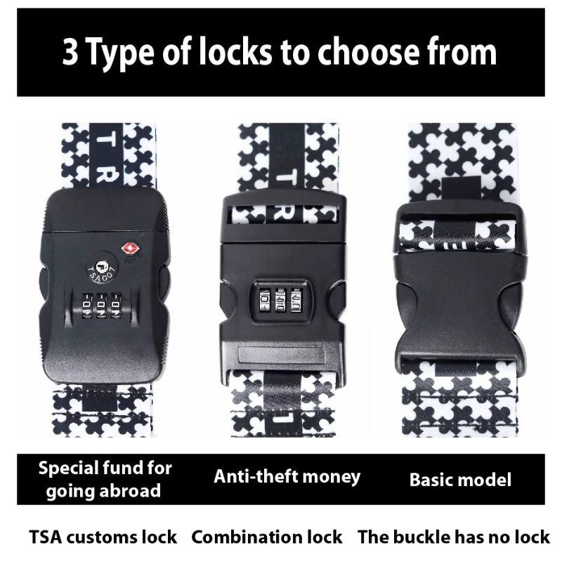 Customized High quality Heat Transfer Logo Luggage Belt with Tsa Custom Locks
