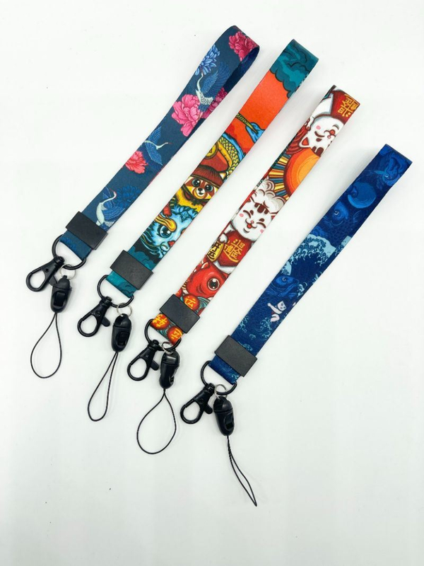 Customized Polyester Transfer Printing Silk Screen Keychain Short Rope for Mobile Phone Anti Loss Bracelet Lanyard