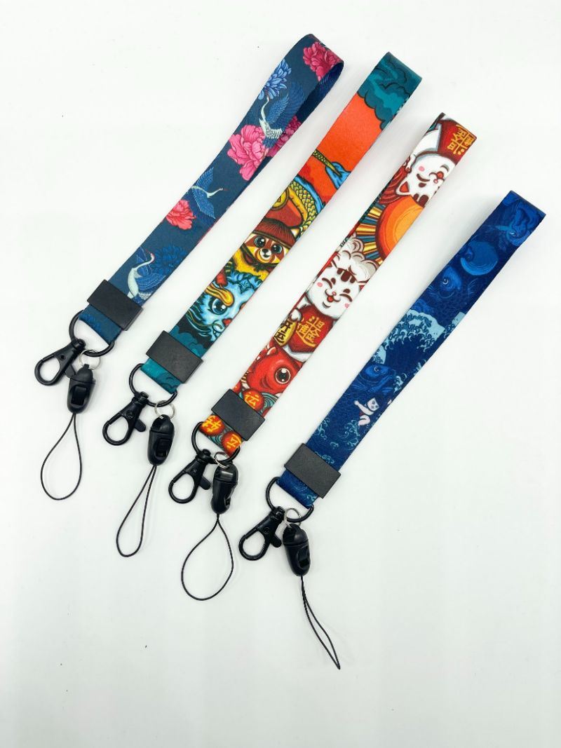 Customized Polyester Transfer Printing Silk Screen Keychain Short Rope for Mobile Phone Anti Loss Bracelet Lanyard