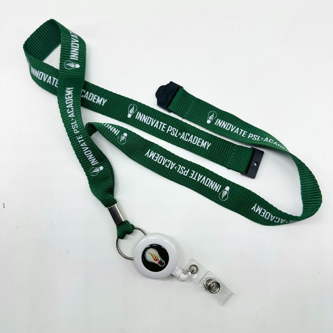 Custom Design Logo with Retractable and Easy to Pull Buckles Heat Transfer Dye Sublimation Printed Lanyard with Badge Reel