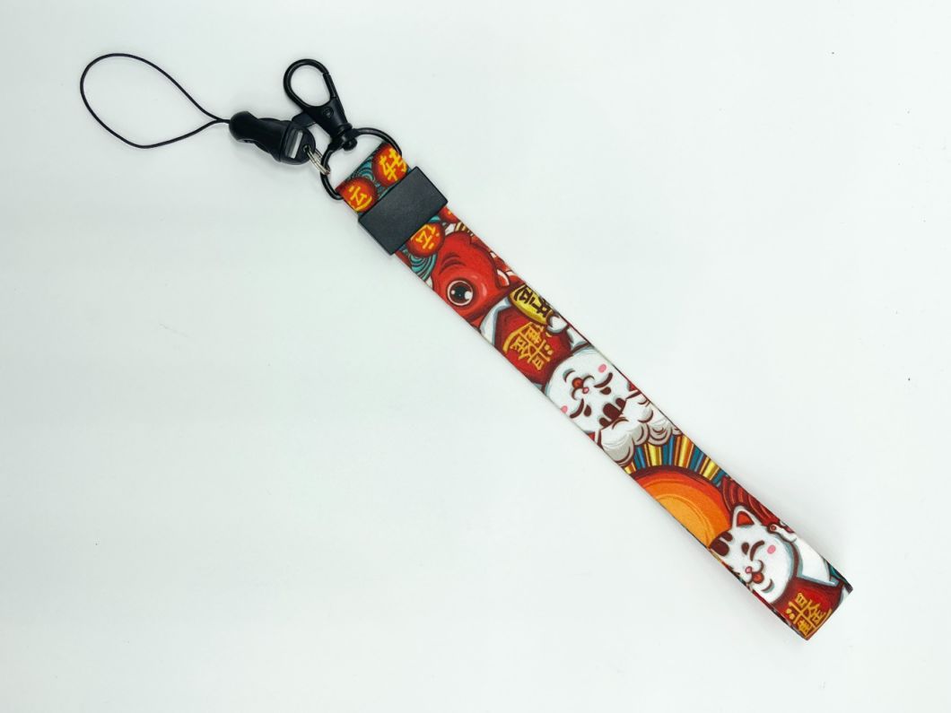 Customized Polyester Transfer Printing Silk Screen Keychain Short Rope for Mobile Phone Anti Loss Bracelet Lanyard
