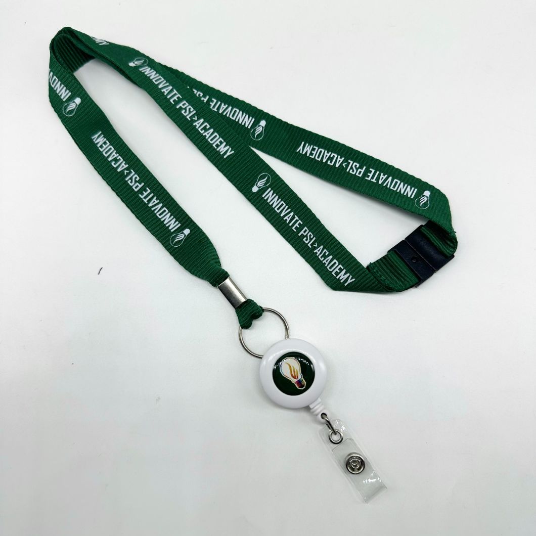 Custom Design Logo with Retractable and Easy to Pull Buckles Heat Transfer Dye Sublimation Printed Lanyard with Badge Reel