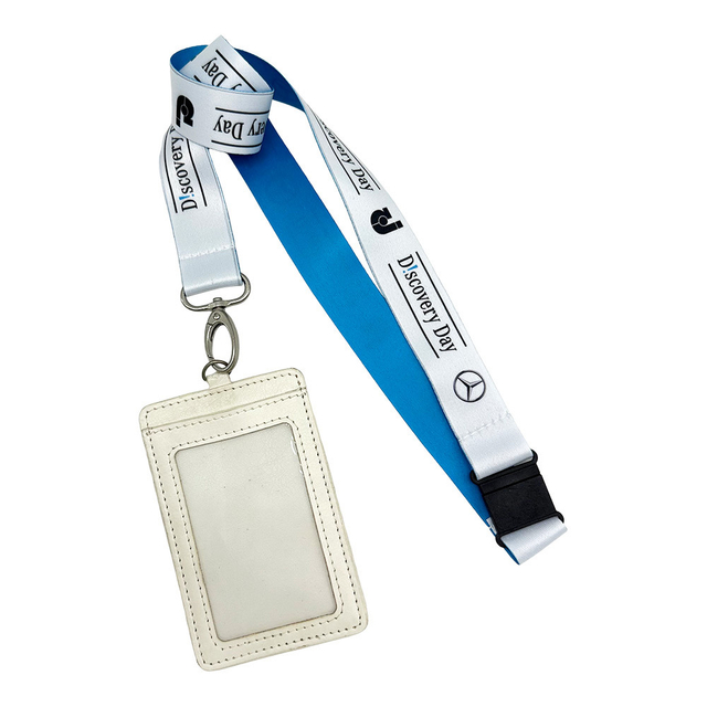 Custom Quantity PU Leadther ID Card Holder Polyester Nylon Heat Transfer Printing Lanyard