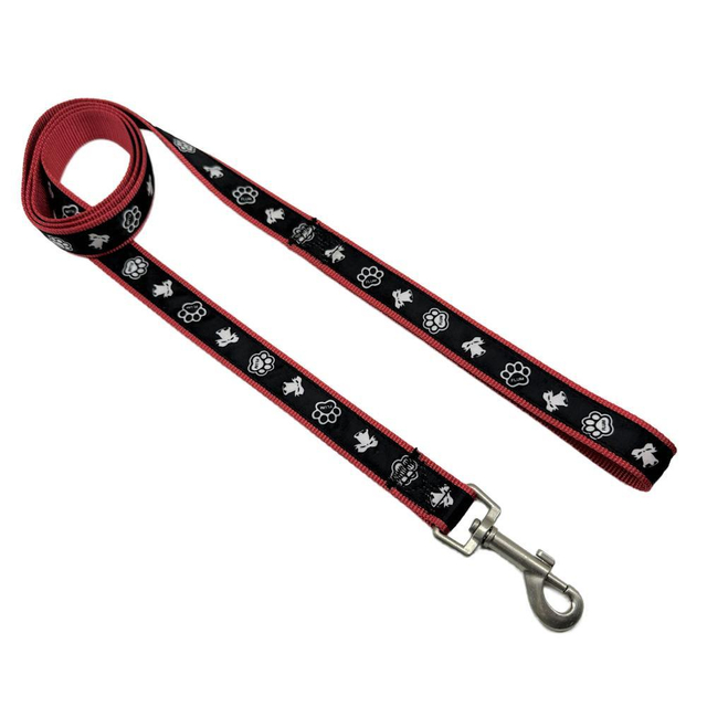 Color Nylon Thread Black Comfortable Handle Silver Black D Ring Dog Leash for Pets