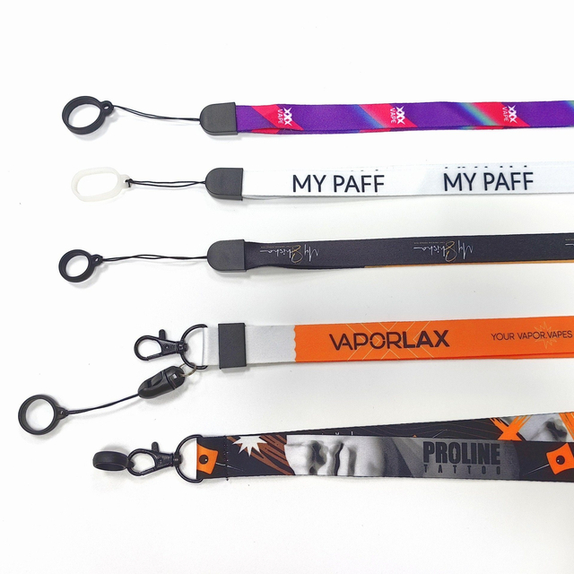 Custom Electronic Smoke Rope Lighter Tobacco Hang Phone Printing E-Cigarettes Black White Energy Vape Lanyard with Heat Transfer Logo and 15mm Silicon Ring