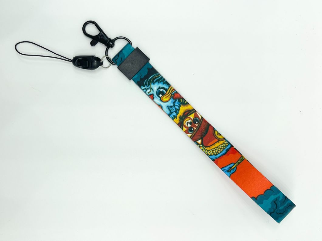 Customized Polyester Transfer Printing Silk Screen Keychain Short Rope for Mobile Phone Anti Loss Bracelet Lanyard