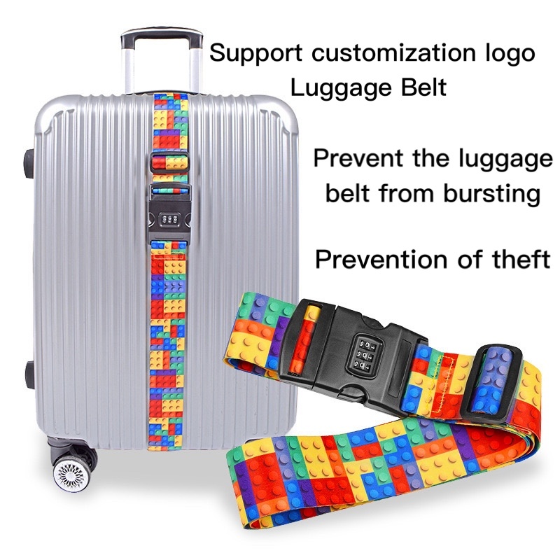 Customized High-Quality Polyester Material with Single-Sided Jacquard Strap, Three Digit Password Lock Strap, PU Leather Blank Address Bar, Luggage Strap