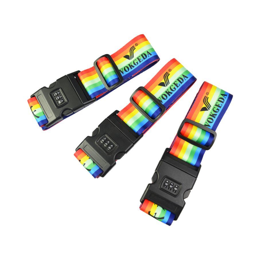 Custom High Quality Polyester Heat Transfer Tape with Three Combination Lock Luggage Strap